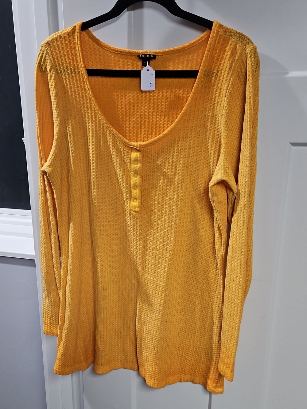 torrid Honey Yellow Waffle Knit Long Sleeve Henley Top